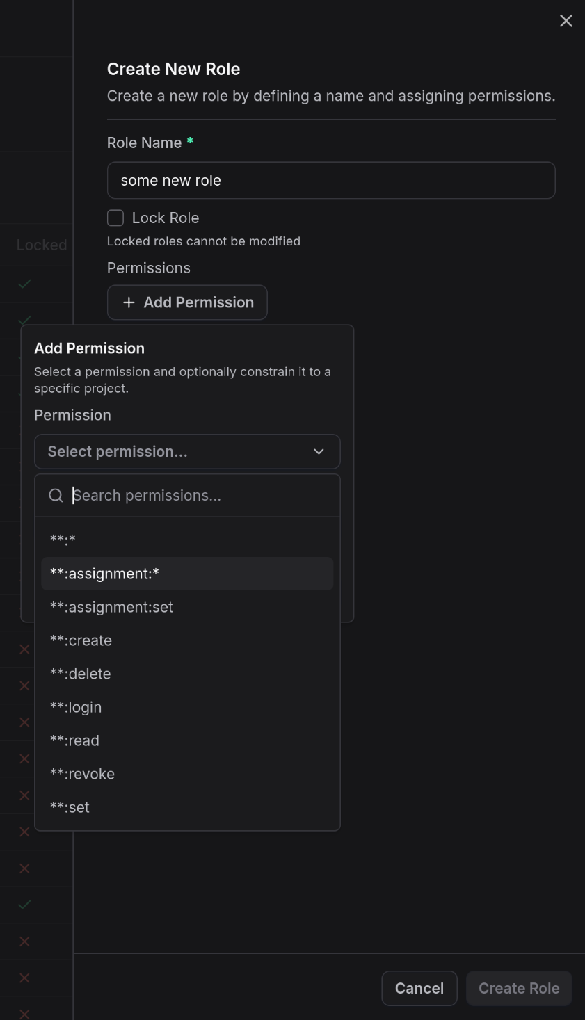 Create new role dialogue
