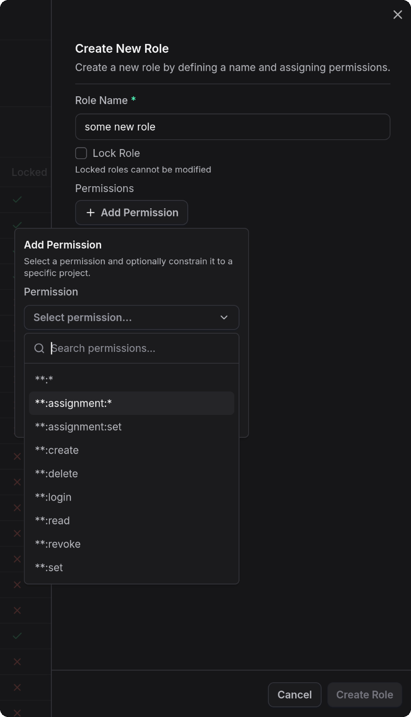 Create new role dialogue