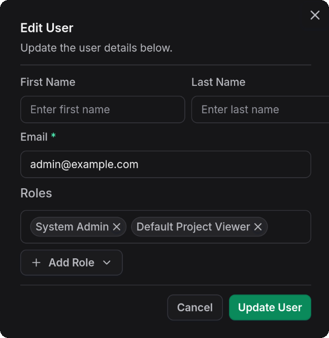Edit user dialogue