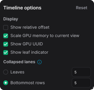 Timeline options popover